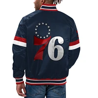 Veste universitaire à bouton-pression en satin pour hommes Starter Navy Philadelphia 76ers Home Game