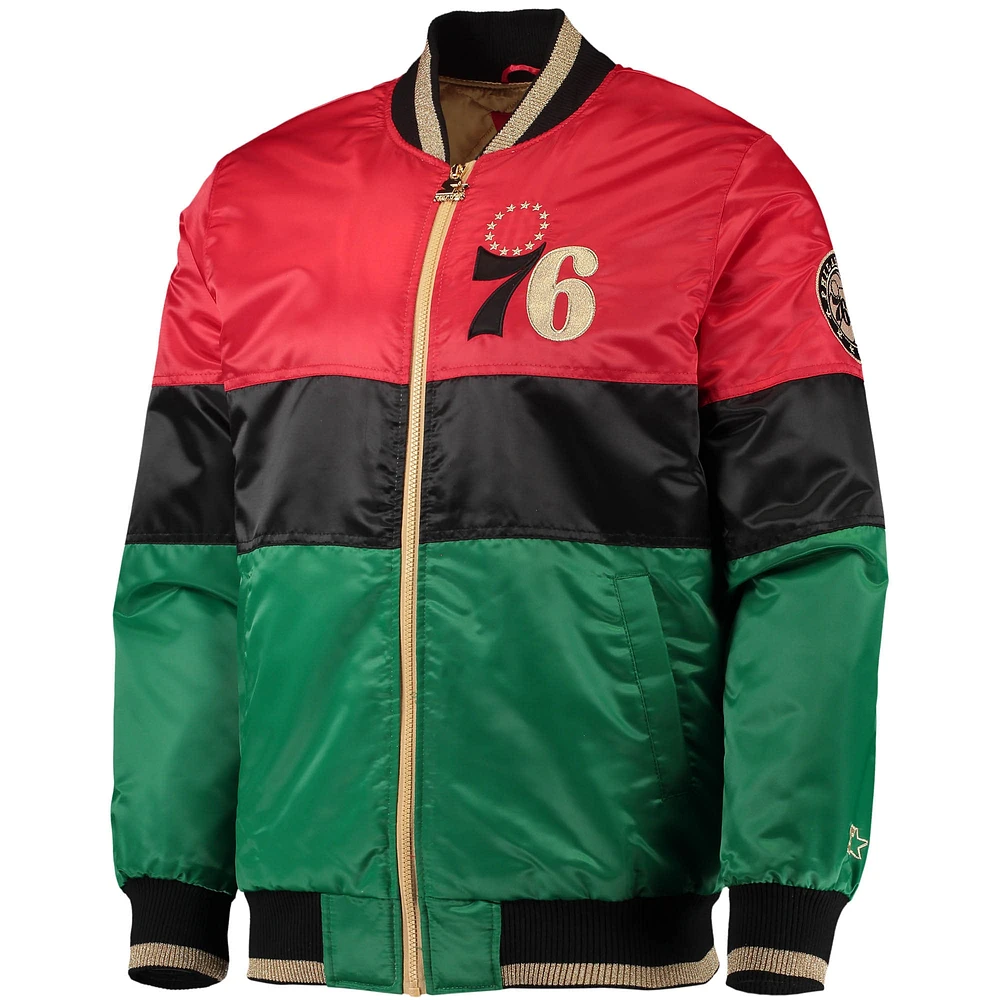 Veste pour homme Starter rouge/noir/vert Philadelphia 76ers Black History Month NBA 75th Anniversary Full-Zip Jacket