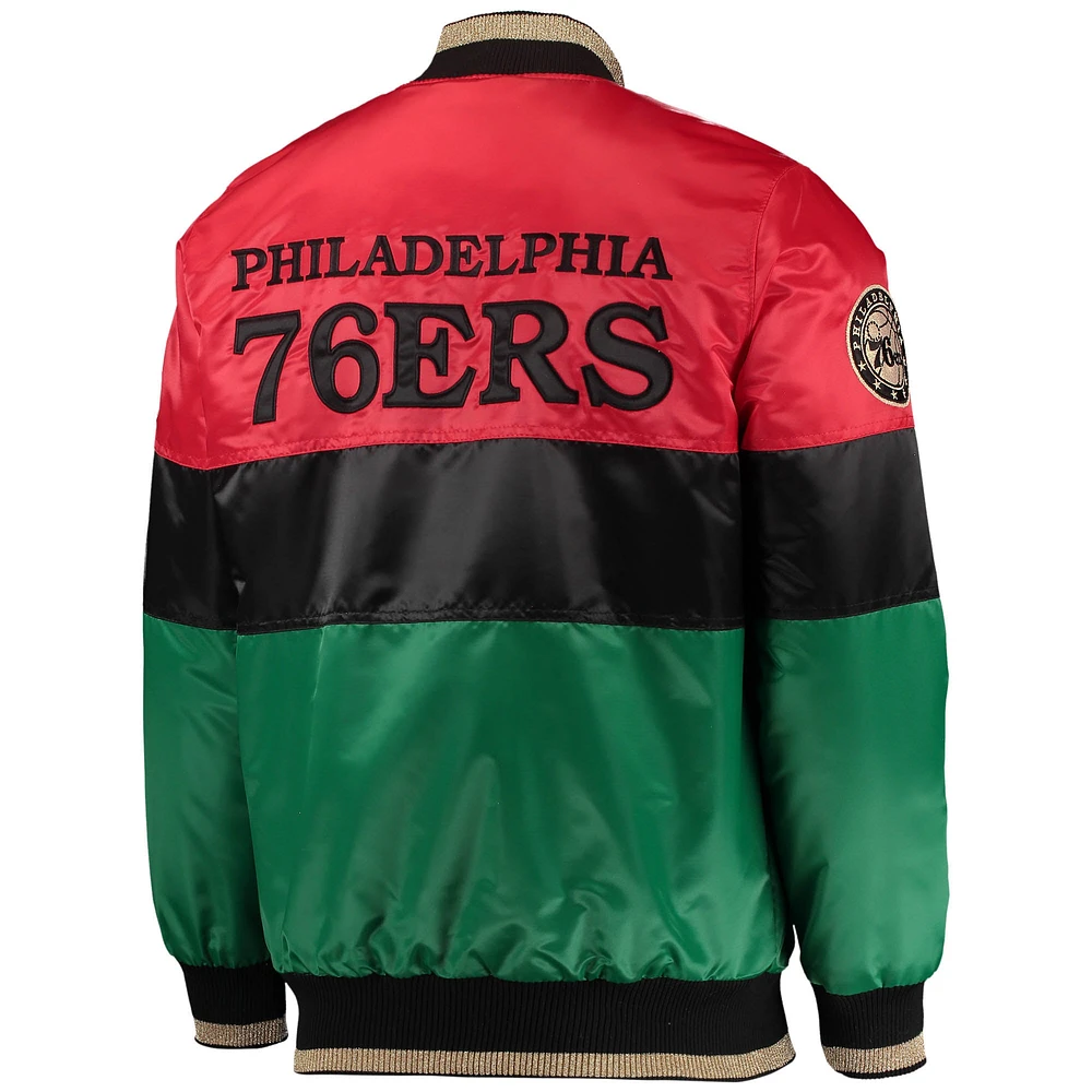 Veste pour homme Starter rouge/noir/vert Philadelphia 76ers Black History Month NBA 75th Anniversary Full-Zip Jacket