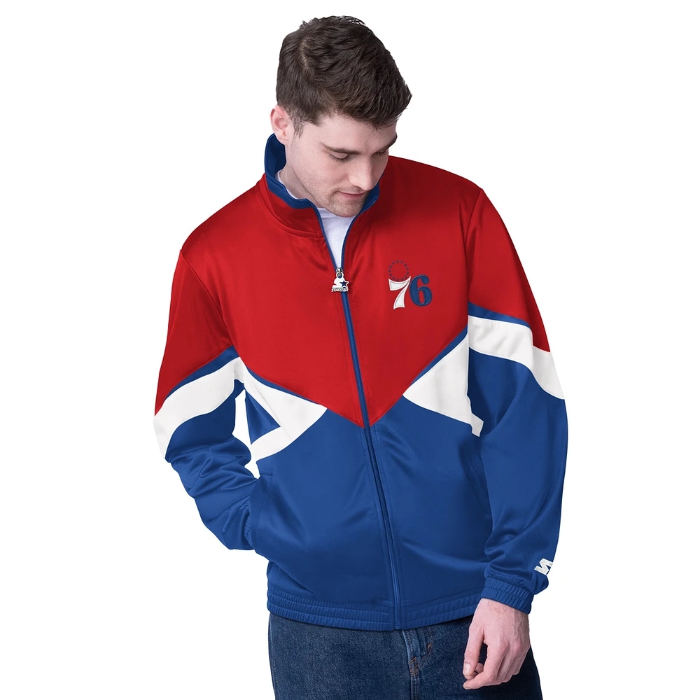 Veste de survêtement entièrement zippée pour homme avec logo Rush Applique rouge/bleu royal des Philadelphia 76ers