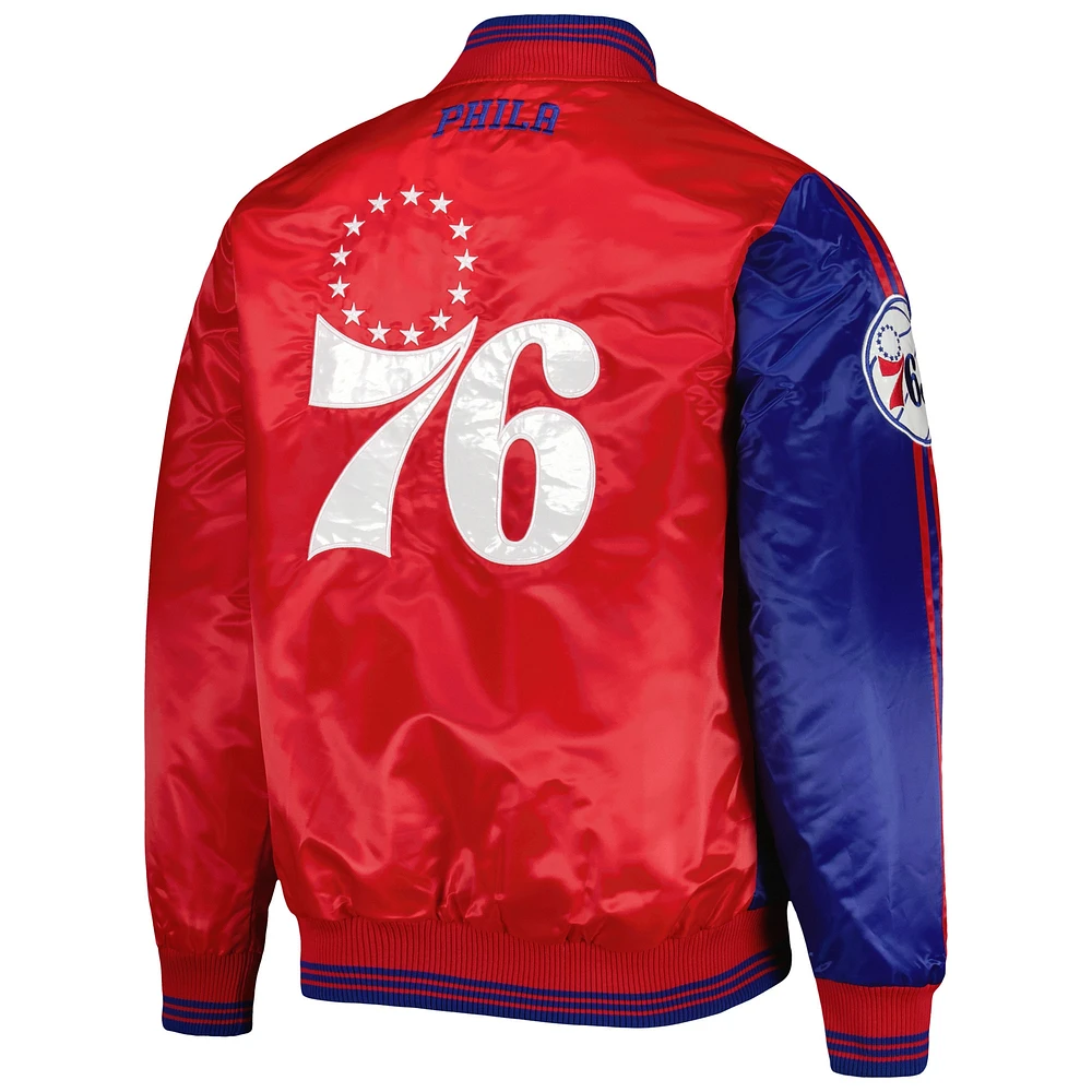 Men's Starter Royal/Red Philadelphia 76ers Fast Break Satin Full-Snap Jacket