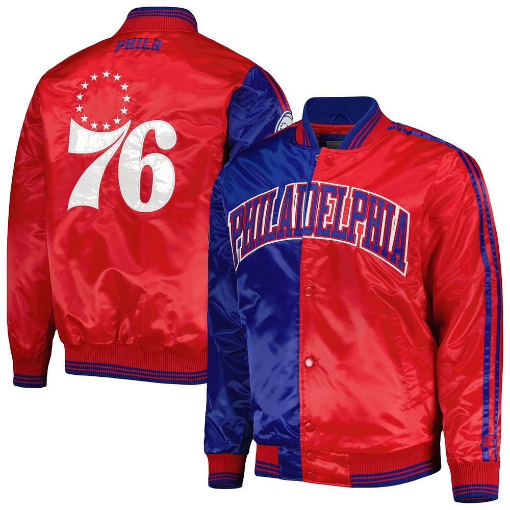 Men's Starter Royal/Red Philadelphia 76ers Fast Break Satin Full-Snap Jacket