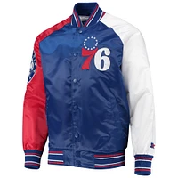 Veste à boutons-pression intégrale en satin raglan pour hommes Starter Royal/Rouge Philadelphia 76ers Reliever Varsity