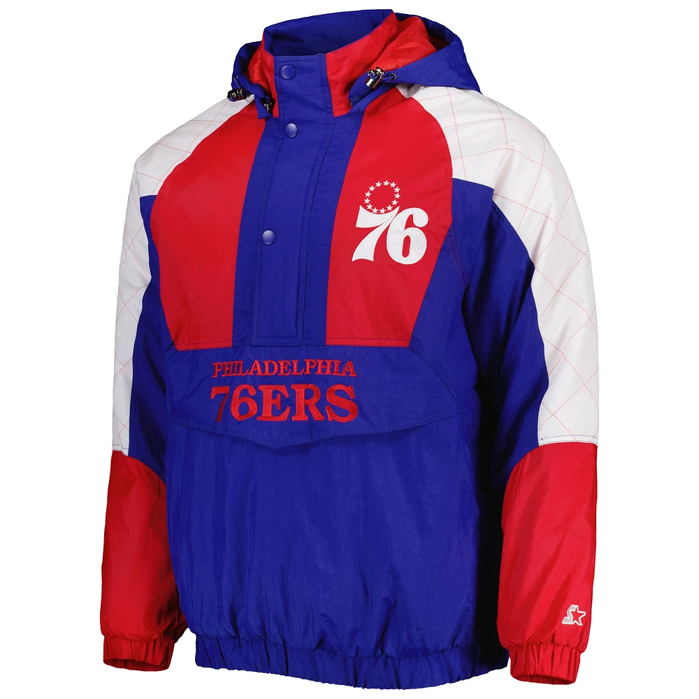 Men's Starter Royal Philadelphia 76ers Body Check Raglan Hoodie Half-Zip Jacket