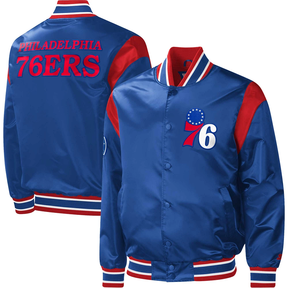 Men's Starter Royal Philadelphia 76ers Force Play Satin Full-Snap Varsity Jacket