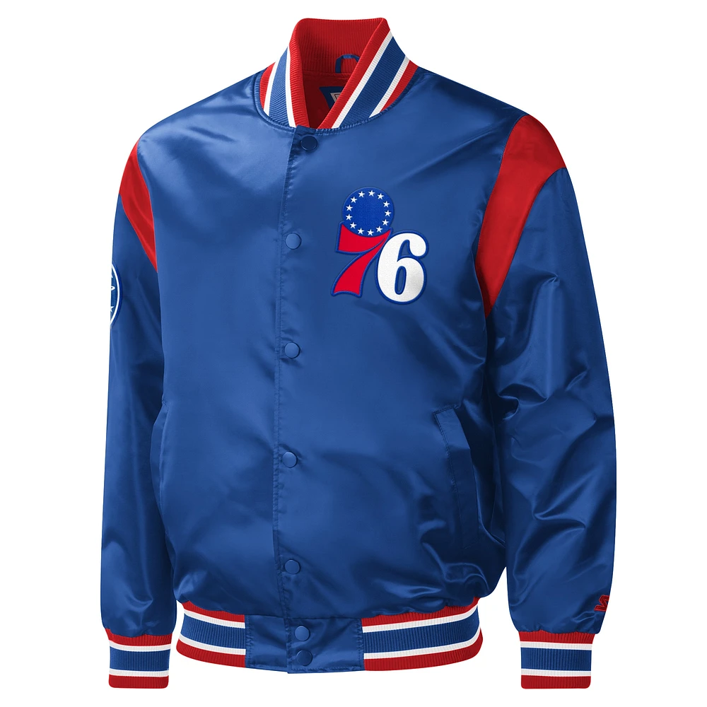 Men's Starter Royal Philadelphia 76ers Force Play Satin Full-Snap Varsity Jacket