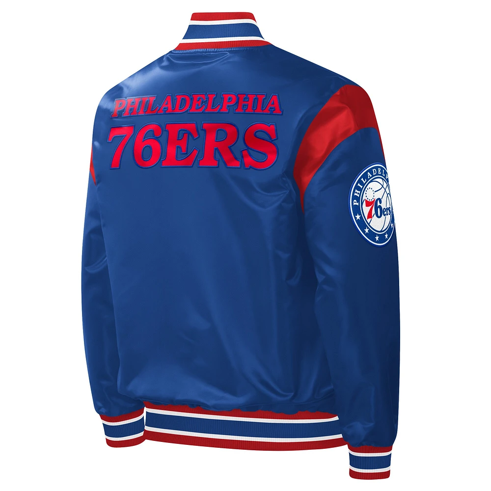 Men's Starter Royal Philadelphia 76ers Force Play Satin Full-Snap Varsity Jacket