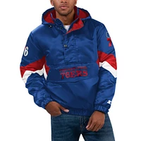 Veste à capuche et demi-zip en satin Starter Royal Philadelphia 76ers Force Play pour hommes