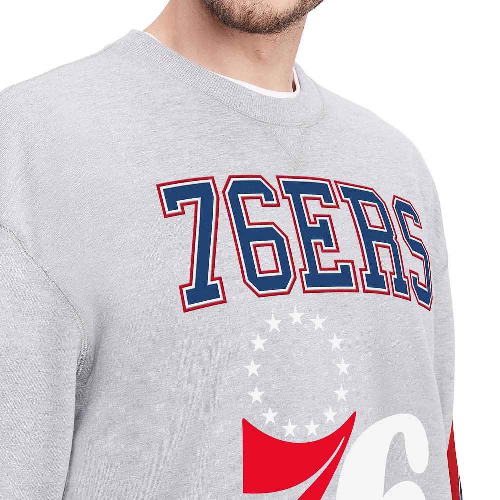 Men's Tommy Jeans Heather Gray Philadelphia 76ers Hayes Crew Neck Pullover Sweatshirt