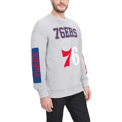 Men's Tommy Jeans Heather Gray Philadelphia 76ers Hayes Crew Neck Pullover Sweatshirt