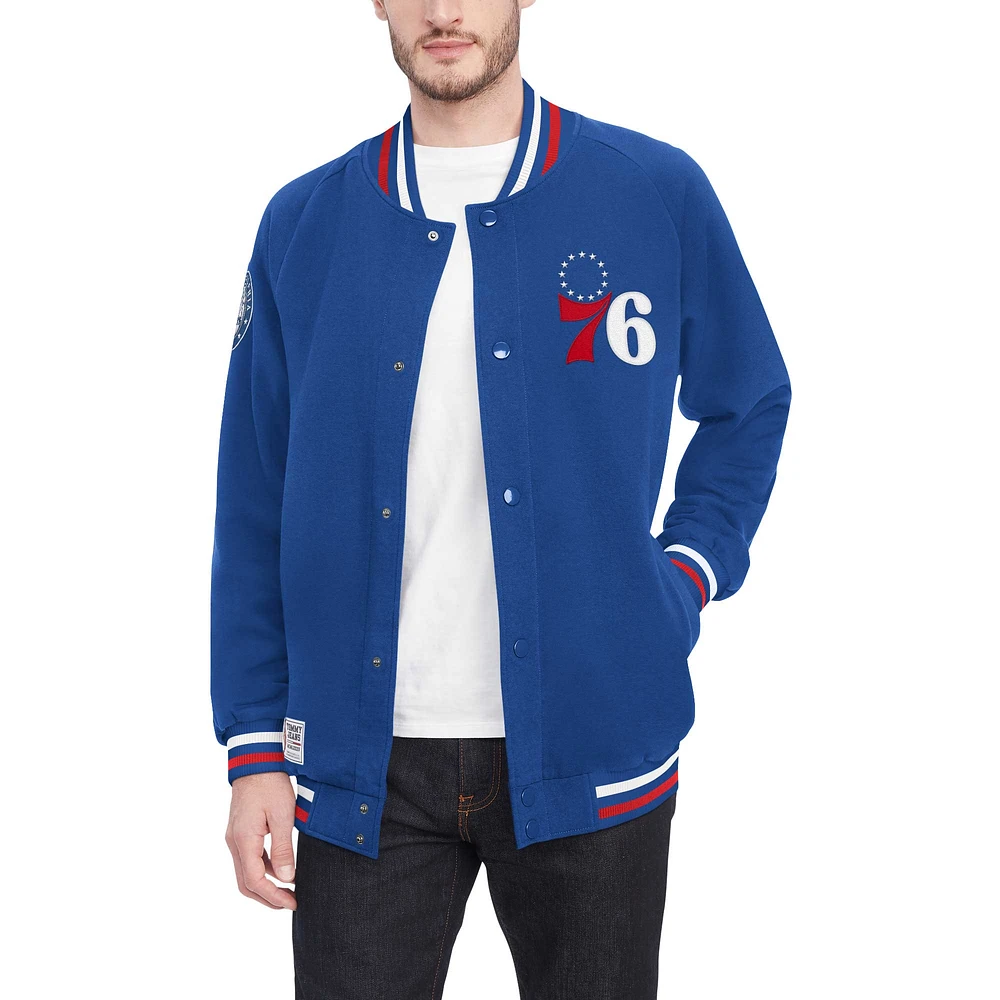 Men's Tommy Jeans Royal Philadelphia 76ers Dane Raglan Full-Snap Varsity Jacket