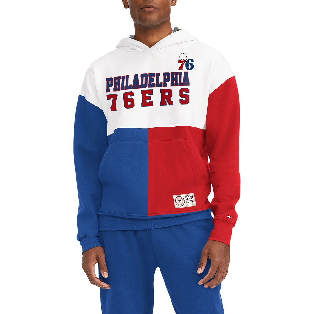 Men's Tommy Jeans White/Red Philadelphia 76ers Andrew Split Pullover Hoodie