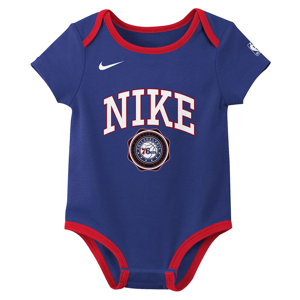 Newborn Nike Royal/Black Philadelphia 76ers Just Do It Two-Pack Bodysuit Set