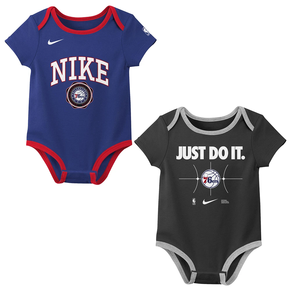 Newborn Nike Royal/Black Philadelphia 76ers Just Do It Two-Pack Bodysuit Set