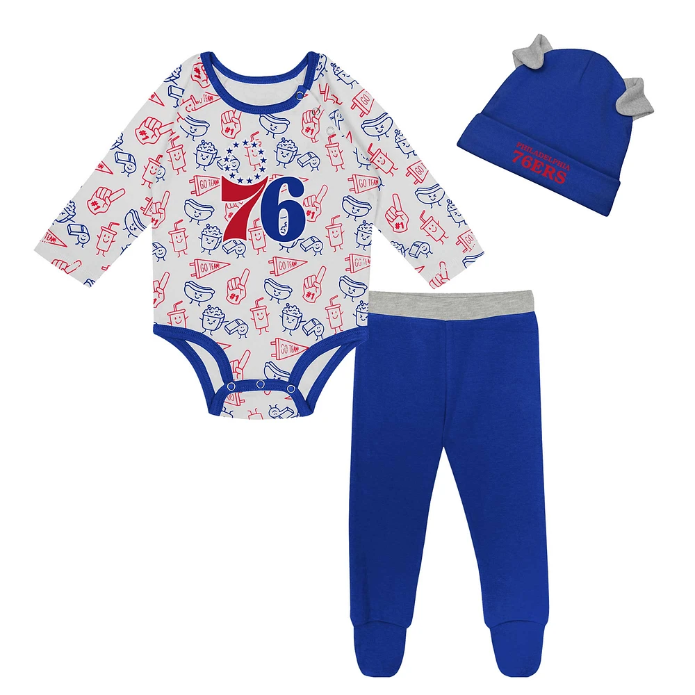 Ensemble 3 pièces pour nouveau-né et bébé Philadelphia 76ers Little Champ, body à manches longues, pantalon bonnet revers