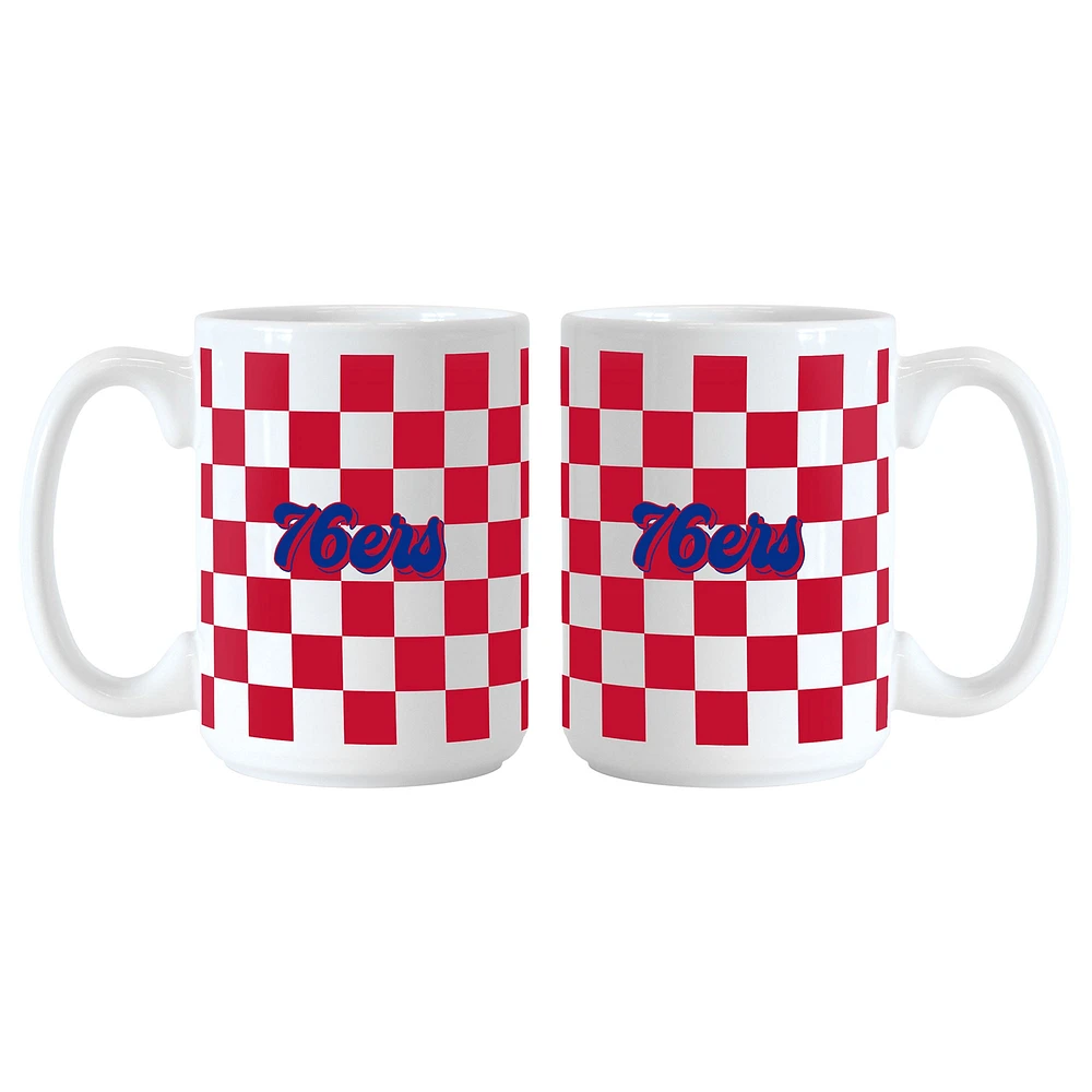 Lot de 2 tasses à logo à carreaux Philadelphia 76ers de 15 oz