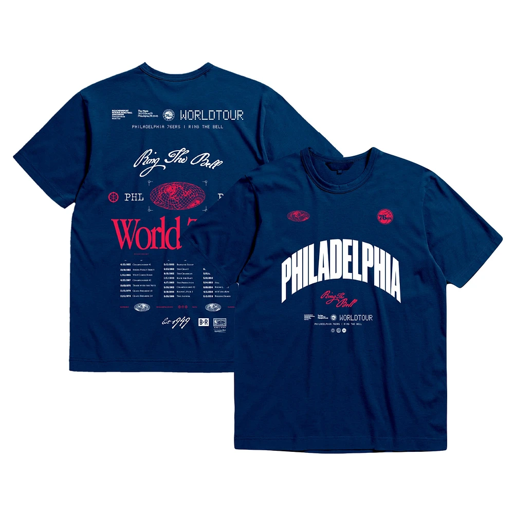 Unisex Bleacher Report x Mitchell & Ness Navy Philadelphia 76ers World Tour T-Shirt