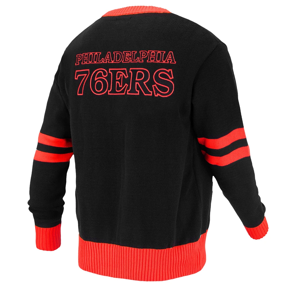 Unisex FISLL Black Philadelphia 76ers Logoman Shadow Collection Full-Button Cardigan Sweater