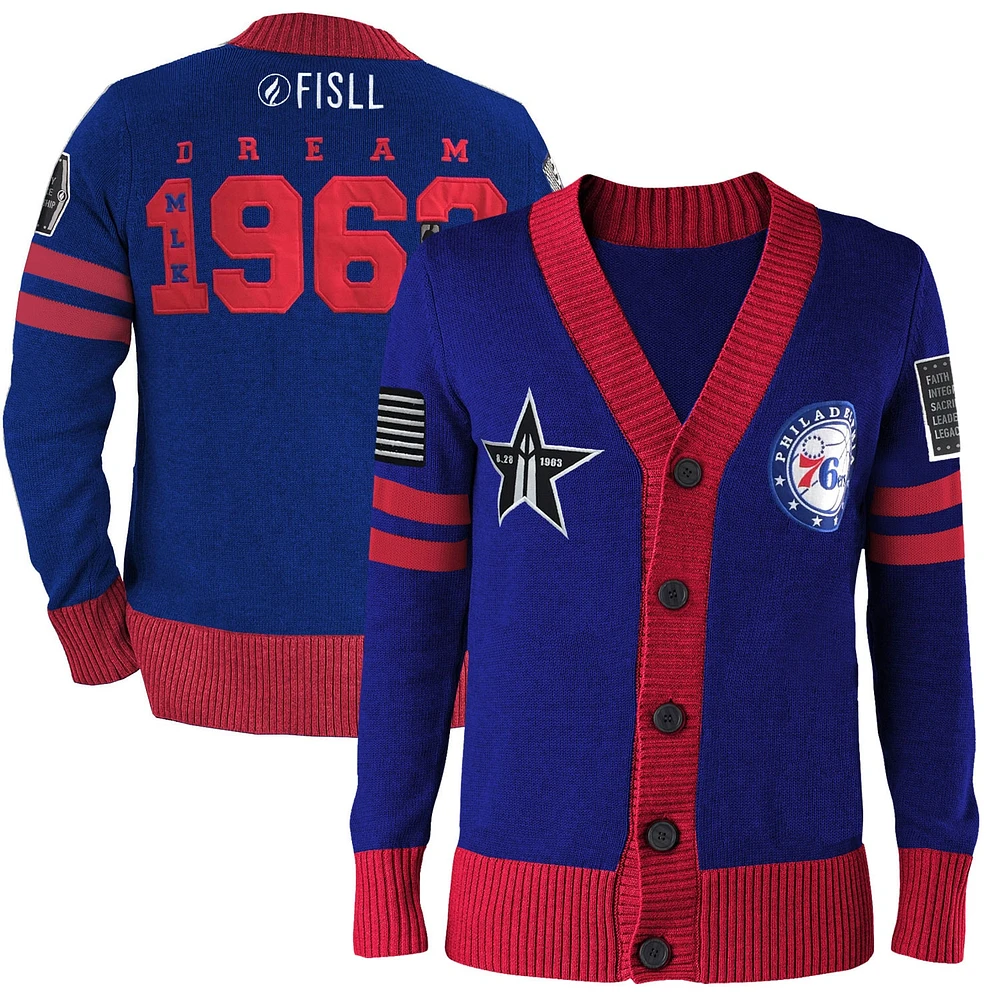 Unisex FISLL x Black History Collection  Blue Philadelphia 76ers Full-Button Cardigan Sweater