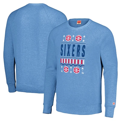 Unisex Homage Light Blue Philadelphia 76ers Holiday Raglan Pullover Sweatshirt