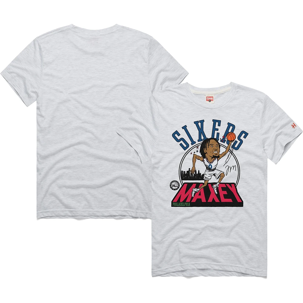 T-shirt unisexe hommage Tyrese Maxey Ash Philadelphia 76ers 2024/25 City Edition Caricature Tri-Blend