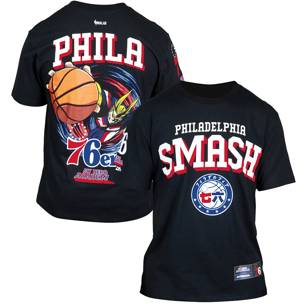 Unisex Hyperfly Black Philadelphia 76ers NBA x My Hero Academia All Might Smash T-Shirt