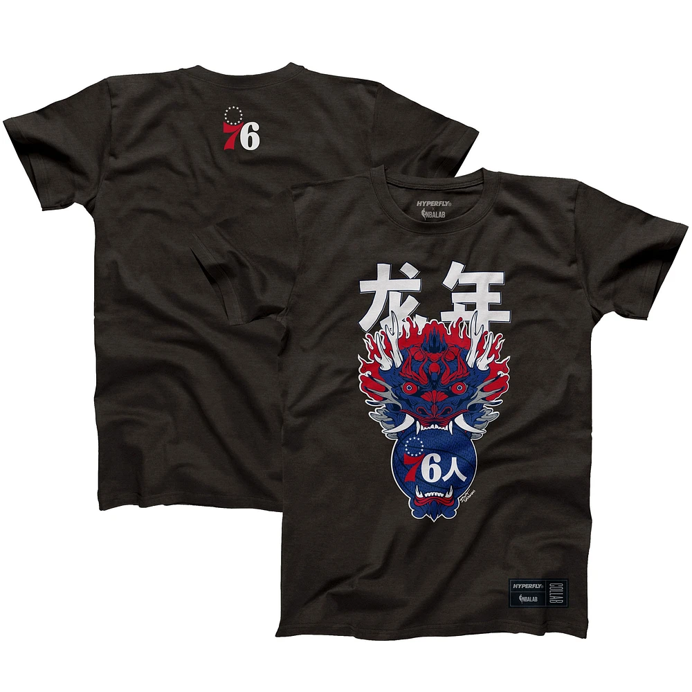 Unisex Hyperfly  Heather Black Philadelphia 76ers Year of the Dragon Lunar New Collection T-Shirt