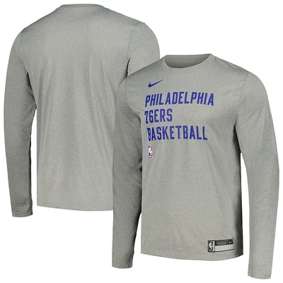 T-shirt à manches longues unisexe Nike Philadelphia 76ers 2023/24 Legend On-Court Practice gris chiné