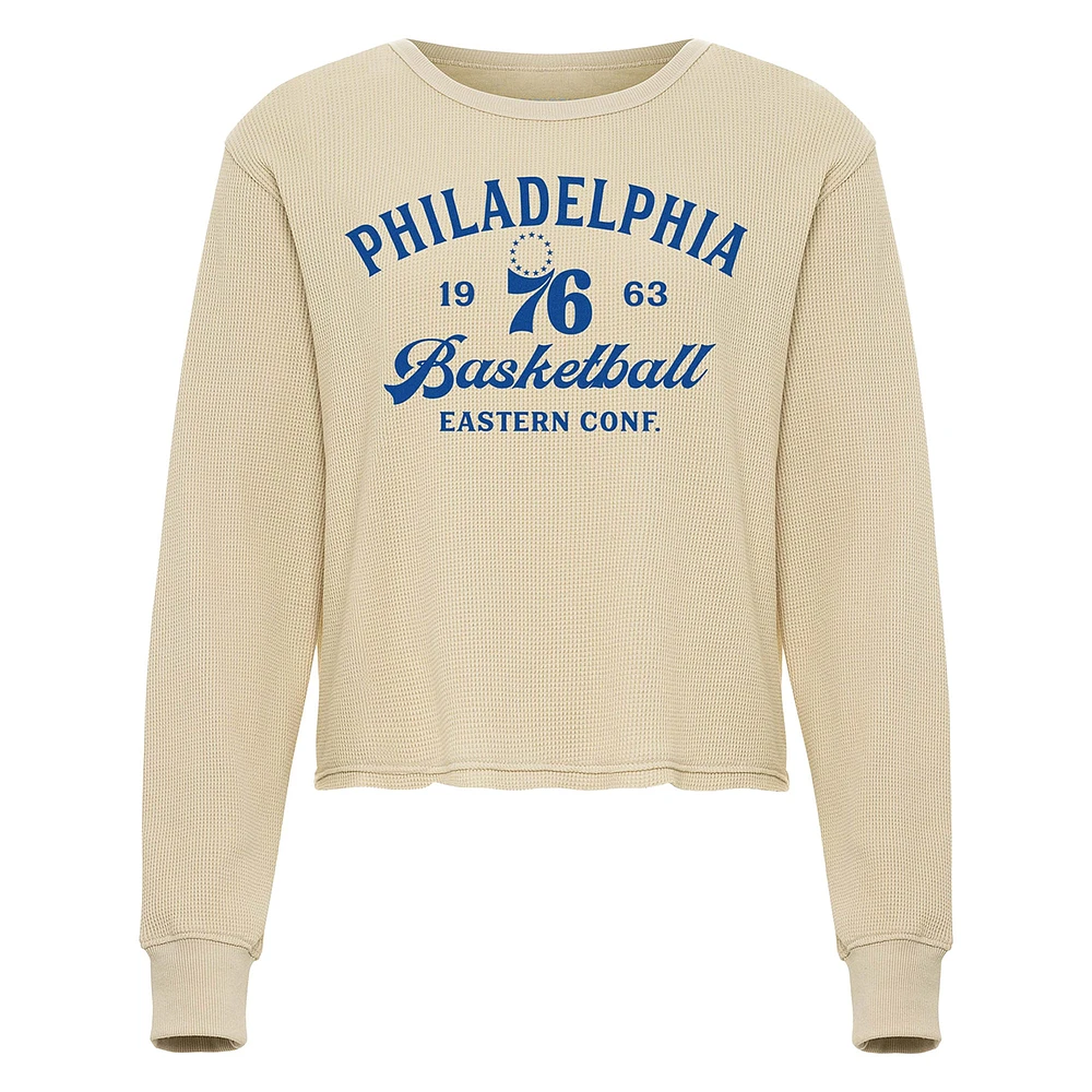 Unisex Sportiqe Cream Philadelphia 76ers High Country Collection Cullen Waffle Knit Long Sleeve T-Shirt