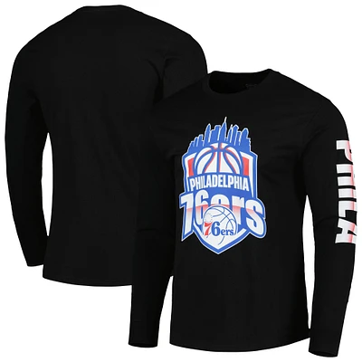 T-shirt unisexe Stadium Essentials noir Philadelphia 76ers NBA Crest à manches longues