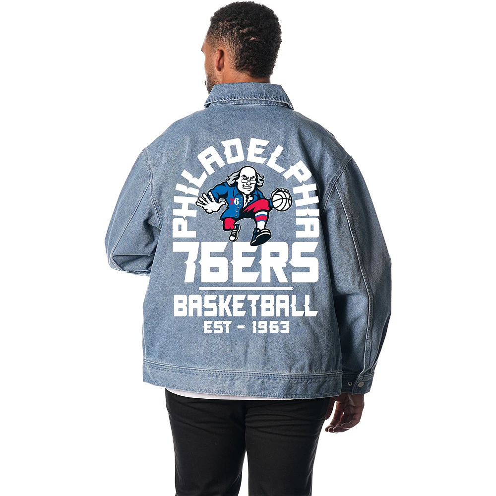 Unisex The Wild Collective Blue Philadelphia 76ers Coaches Full-Zip Denim Jacket