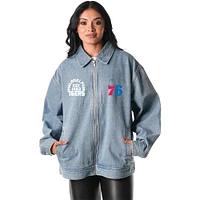 Unisex The Wild Collective Blue Philadelphia 76ers Coaches Full-Zip Denim Jacket