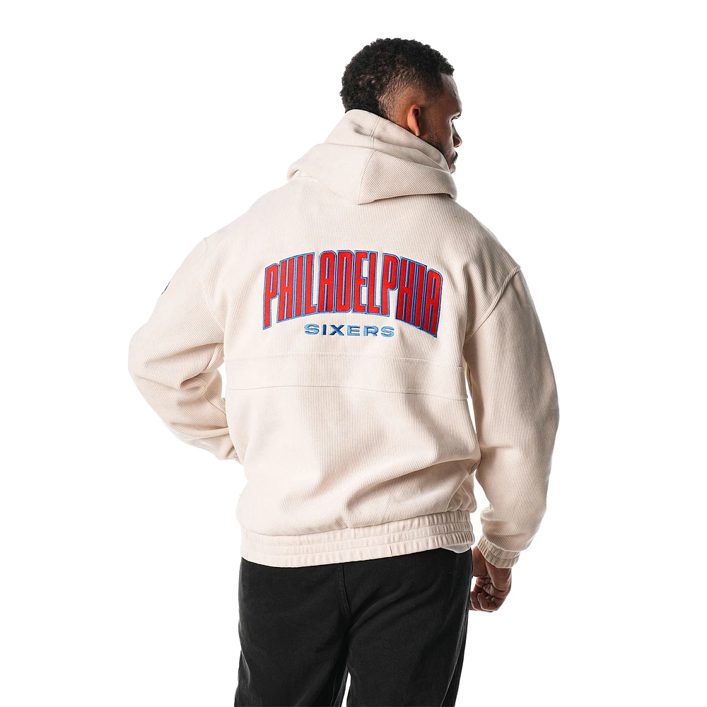 Unisex The Wild Collective  Cream Philadelphia 76ers Corduroy Tri-Blend Pullover Hoodie