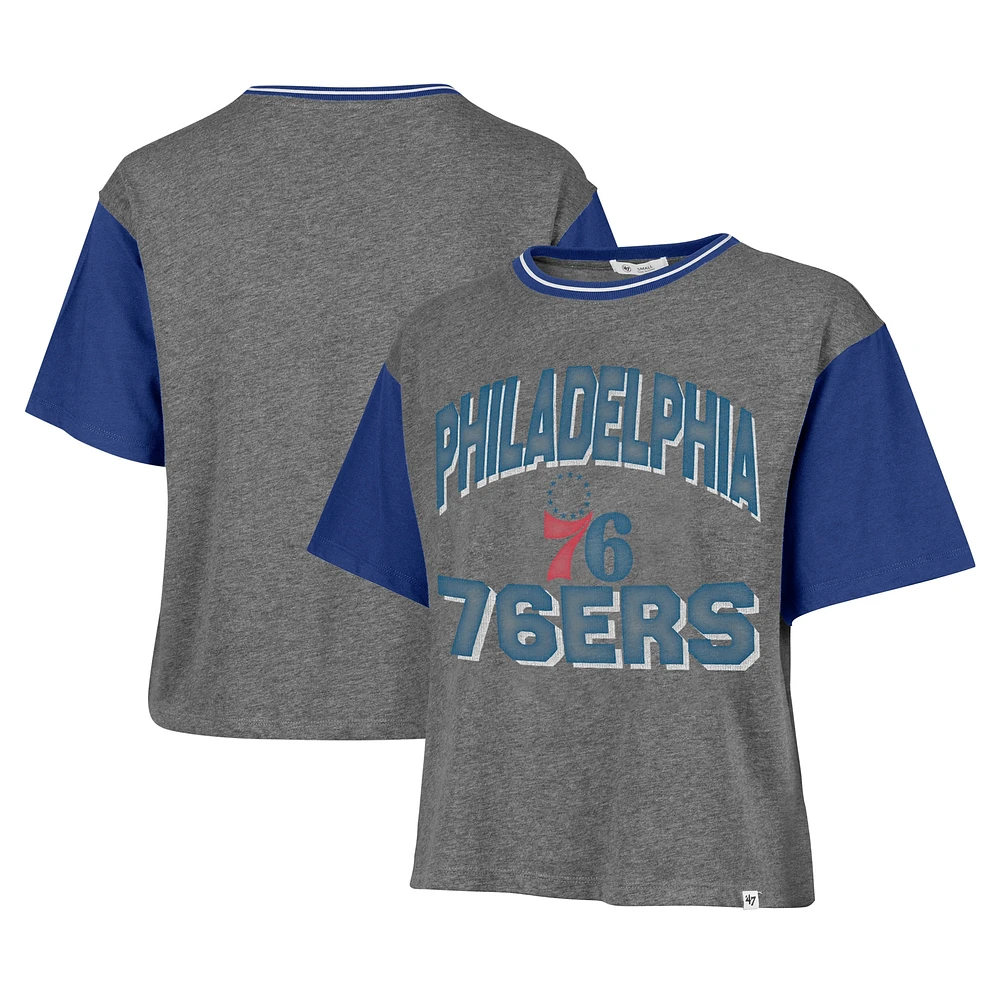 Women's '47  Gray Philadelphia 76ers Rise Clubhouse Ziggy Color Block T-Shirt