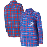 Chemise de nuit boutonnée College Concepts Royal/Red Philadelphia 76ers Boyfriend pour femmes