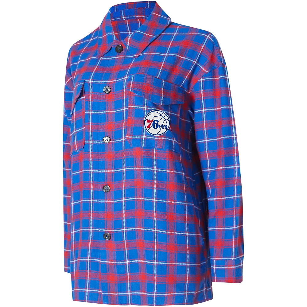 Chemise de nuit boutonnée College Concepts Royal/Red Philadelphia 76ers Boyfriend pour femmes