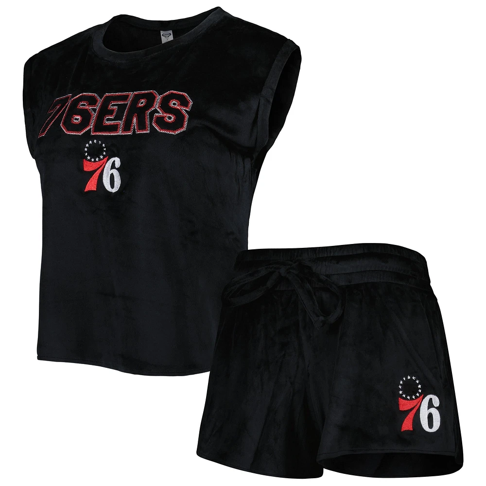 Ensemble de nuit T-shirt et short Intermission Philadelphia 76ers Concepts Sport pour femme Noir