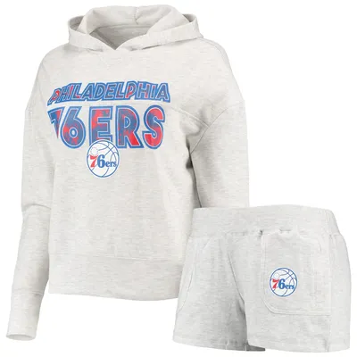 Philadelphia 76ers Concepts Sport Women's Crossfield Long Sleeve Hoodie Top & Shorts Sleep Set - Cream