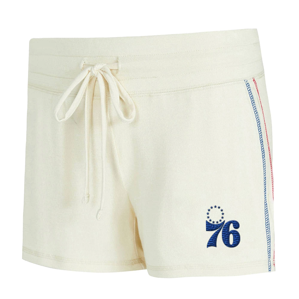 Women's Concepts Sport Cream Philadelphia 76ers Kaki Hacci Knit Long Sleeve T-Shirt & Shorts Set