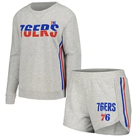 Women's Concepts Sport Gray Philadelphia 76ers Cedar Long Sleeve T-Shirt & Shorts Sleep Set