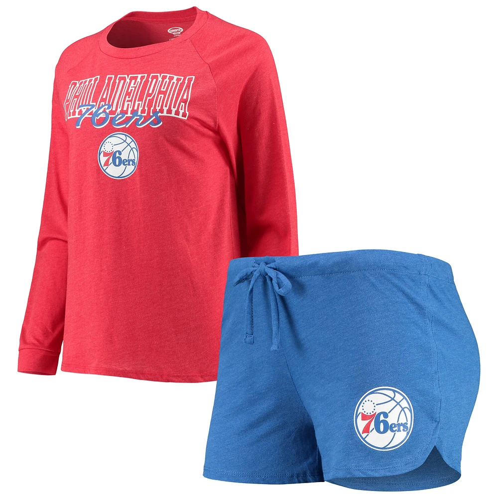 Concepts Sport Heathered Royal/Heathered Red Philadelphia 76ers Raglan Long Sleeve T-Shirt & Shorts Sleep Set