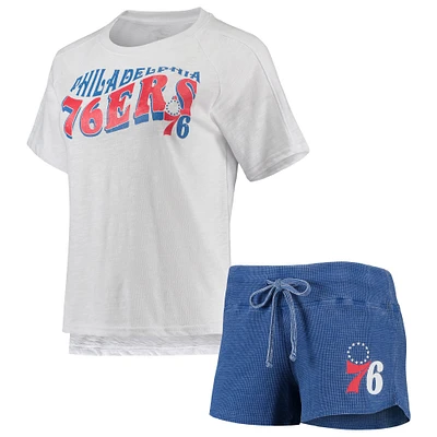 Concepts Sport Royal/Blanc Philadelphia 76ers Resurgence T-shirt et short raglan flammés brûlés Ensemble de nuit