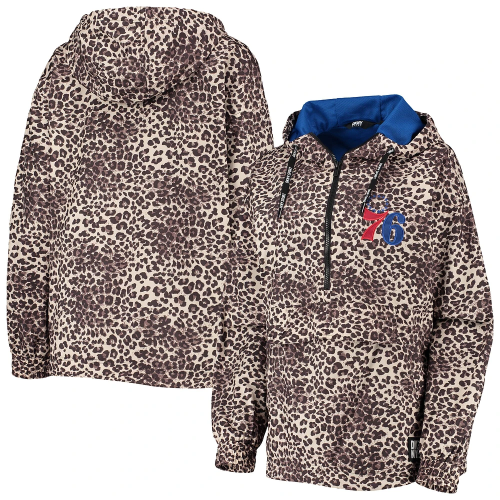 G-III Sports by Carl Banks Leopard Philadelphia 76ers Gabriella Windbreaker Half-Zip Hoodie