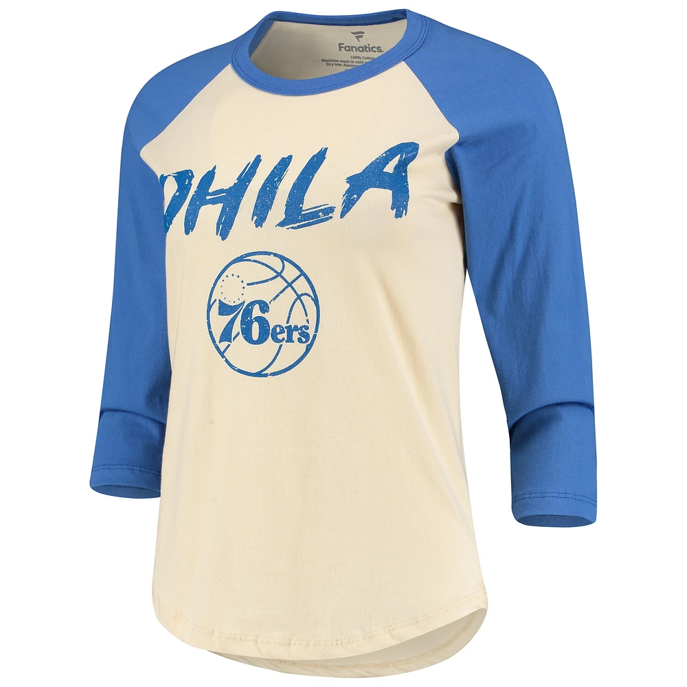 T-shirt raglan à manches 3/4 Fanatics Ben Simmons pour femmes, crème Philadelphia 76ers