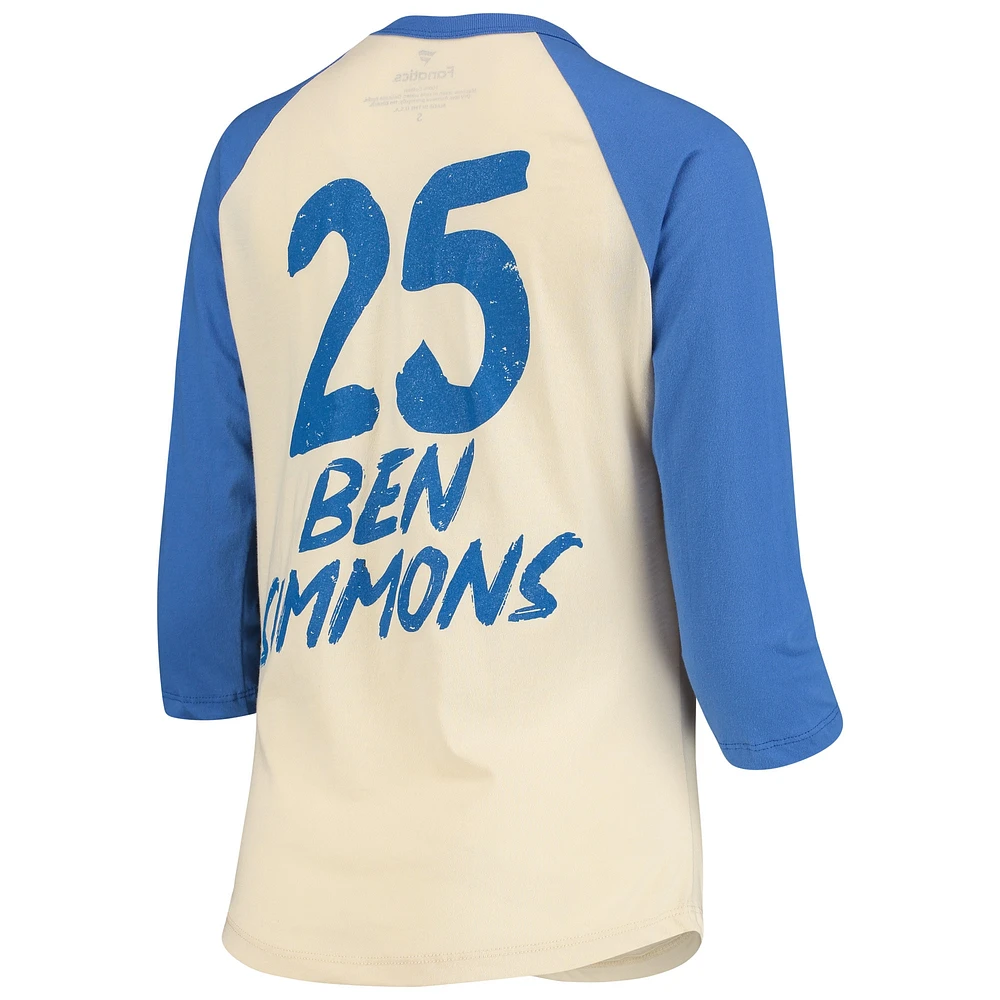 Women's Fanatics Ben Simmons Cream Philadelphia 76ers Raglan 3/4-Sleeve T-Shirt