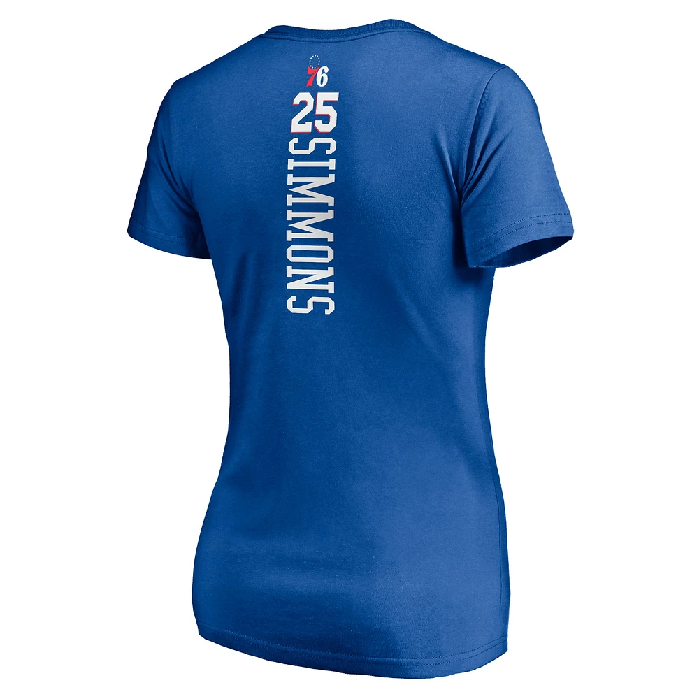 Fanatics pour femmes Ben Simmons Royal Philadelphia 76ers Playmaker Logo Nom et numéro T-shirt à col en V