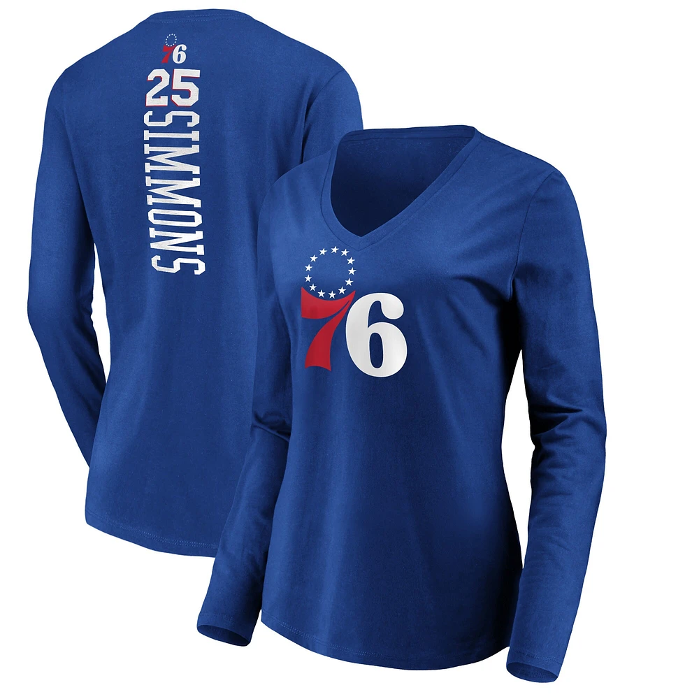 Fanatics pour femmes Ben Simmons Royal Philadelphia 76ers Playmaker Nom et numéro T-shirt à manches longues col en V