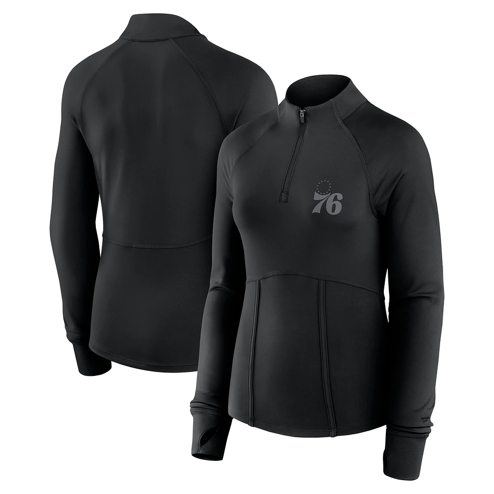 Women's Fanatics Black Philadelphia 76ers Elements Match Raglan Quarter-Zip Top