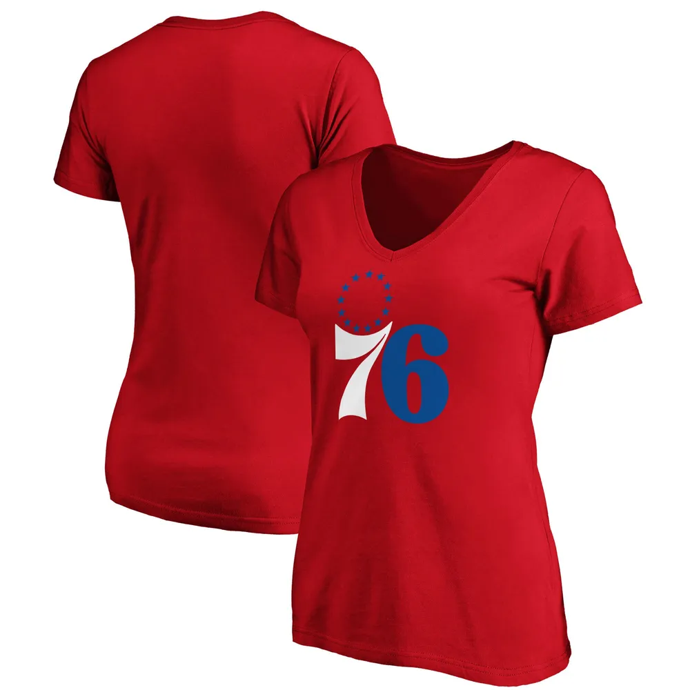 Women's Red Philadelphia 76ers Team V-Neck T-Shirt Size: Small
