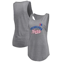 Women's Fanatics Heathered Gray Philadelphia 76ers Quality Time Open Scoop Neck Tri-Blend Tank Top